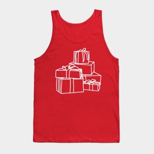 White Line Drawing Pile of Wrapped Christmas Gift Boxes Tank Top